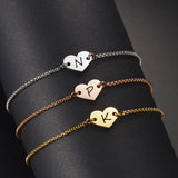 Bluelory Engrave Initial Letters Heart Bracelet Stainless Steel Name Bracelet