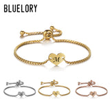 Bluelory Engrave Initial Letters Heart Bracelet Stainless Steel Name Bracelet