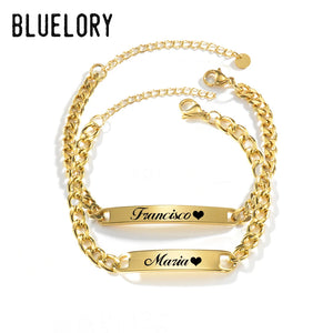 Bluelory Engrave Name ID Bar Couple Bracelet Stainless Steel