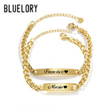 Bluelory Engrave Name ID Bar Couple Bracelet Stainless Steel