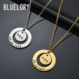 Bluelory Initials Name Necklace Stainless Steel Engrave Anniversary Date