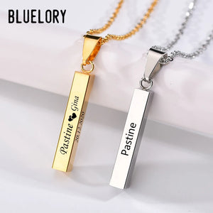 Bluelory Name Bar Necklace Stainless Steel Engraved Names Date Jewelry
