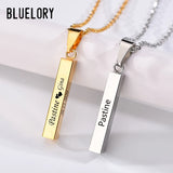 Bluelory Name Bar Necklace Stainless Steel Engraved Names Date Jewelry