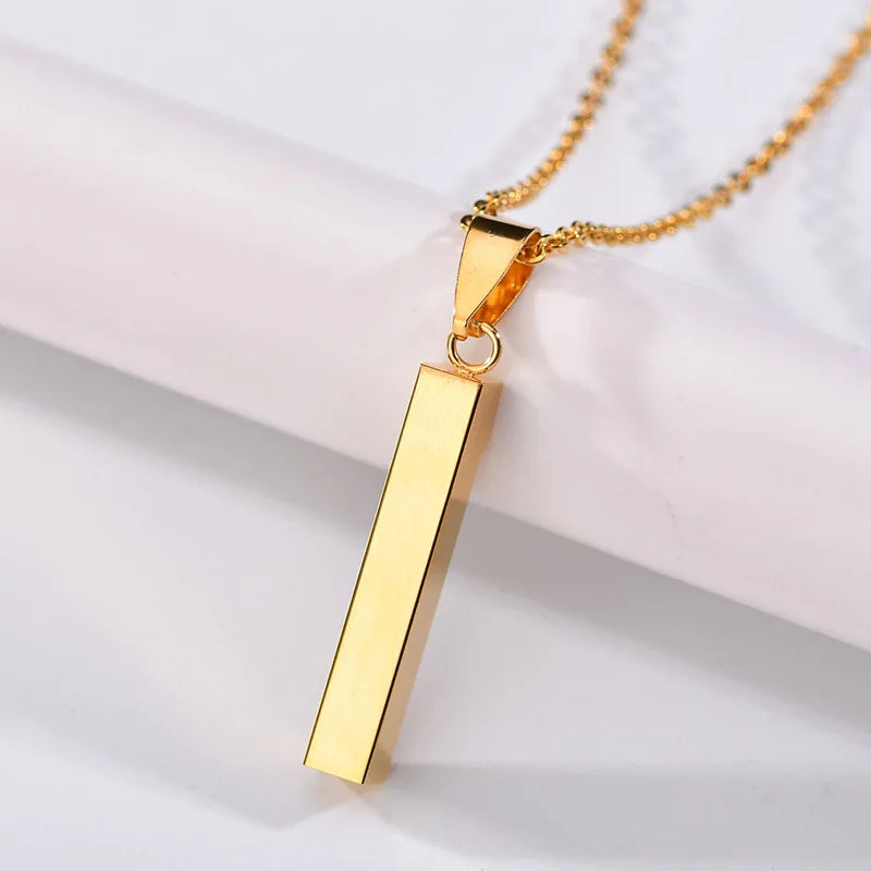 Bluelory Name Bar Necklace Stainless Steel Engraved Names Date Jewelry