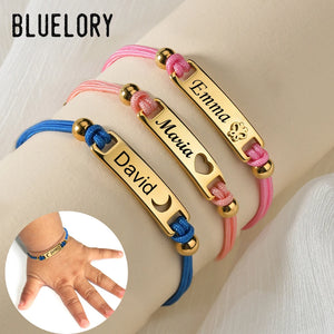 Custom Baby Name Date Bracelet Stainless Steel Heart Moon ID Bar Kid Gift