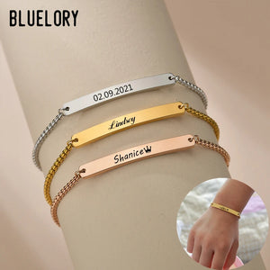 Personalized Child Name Bracelet Stainless Steel Engraved Names Date