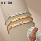 Personalized Child Name Bracelet Stainless Steel Engraved Names Date