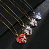 Bluelory Personalized Photo Necklace Stainless Steel Crystal Glass