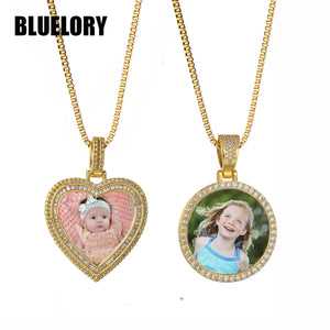 Bluelory Personalized Photo Necklace Stainless Steel Crystal Glass Jewelry