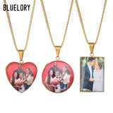 Bluelory Personalized Photo Necklace Stainless Steel Crystal Glass