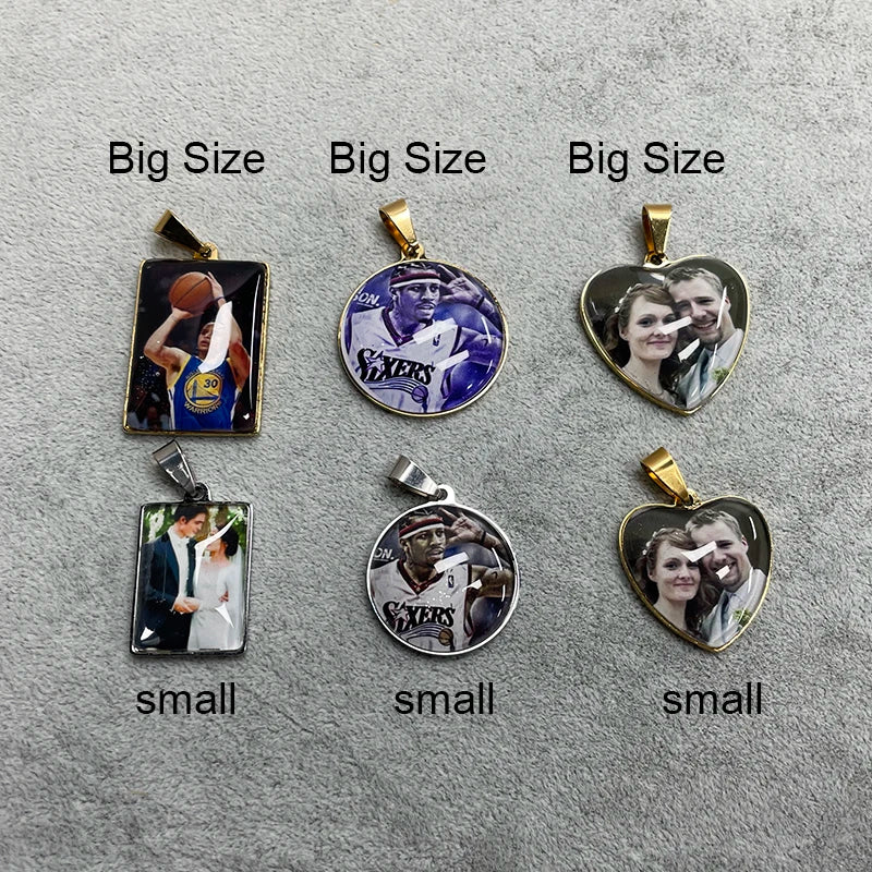 Bluelory Personalized Photo Necklace Stainless Steel Crystal Glass