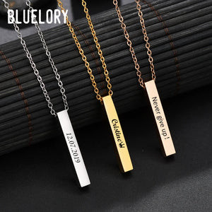 Personalized Laser Engraved Name Bar Necklace Stainless Steel for Family