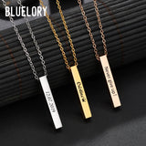 Personalized Laser Engraved Name Bar Necklace Stainless Steel for Family
