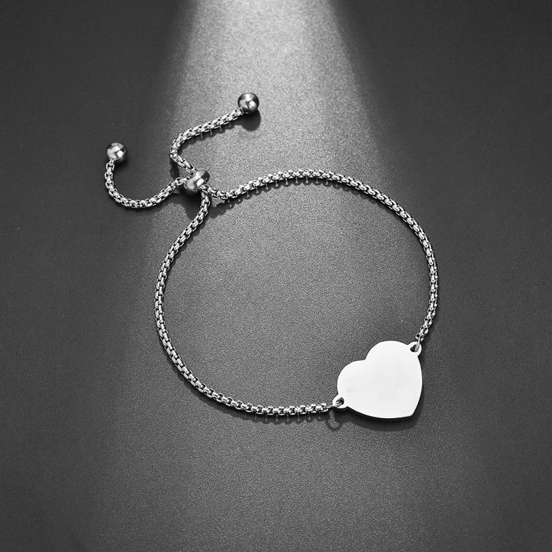 Personalized Photo Name Heart Bracelets Stainless Steel Jewelry