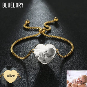 Personalized Photo Name Heart Bracelets Stainless Steel Jewelry