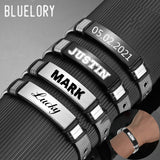 Bluelory Personalized Men Engrave Name Date Bracelet Stainless Steel