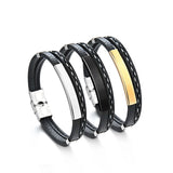 Bluelory Personalized Men Leather Name Bracelet Punk Stainless Steel Layered