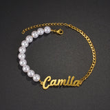 Personalized Pearls Beaded Name Bracelet Stainless Steel Wedding Jewelry