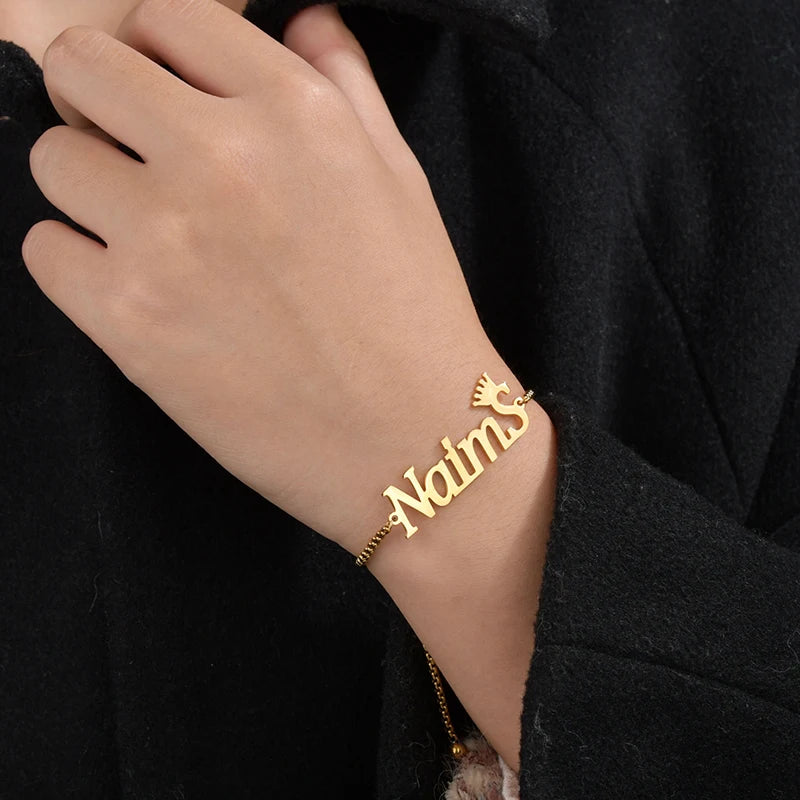 Personalized Women Name Bracelets Gold Stainless Steel Adjustable Box Chain