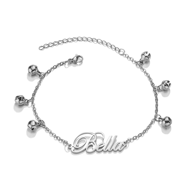 Bluelory Baby Name Bracelets For Boy Girls Stainless Steel Bells