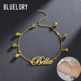 Bluelory Baby Name Bracelets For Boy Girls Stainless Steel Bells