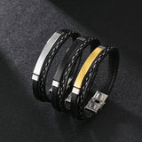 Bluelory Punk Name Stainless Steel Men Bracelets 3 Layers Leather