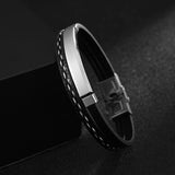 Bluelory Punk Name Stainless Steel Men Bracelets 3 Layers Leather