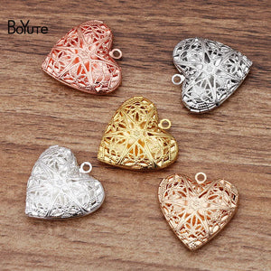 BoYuTe 26MM Filigree Heart Photo Locket Metal Brass Locket Pendant
