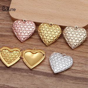 10Pcs 29x27x7MM Brass Heart Locket Pendant DIY Jewelry Accessories