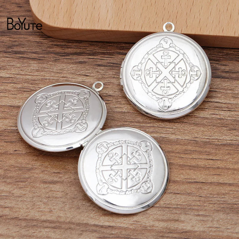 BoYuTe 32*6MM Round Metal Brass Silver Plated Floating Photo Locket Pendant