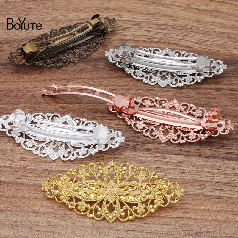 BoYuTe 35*80MM Filigree Flower Hairpin 5 Colors Women Hair Clips