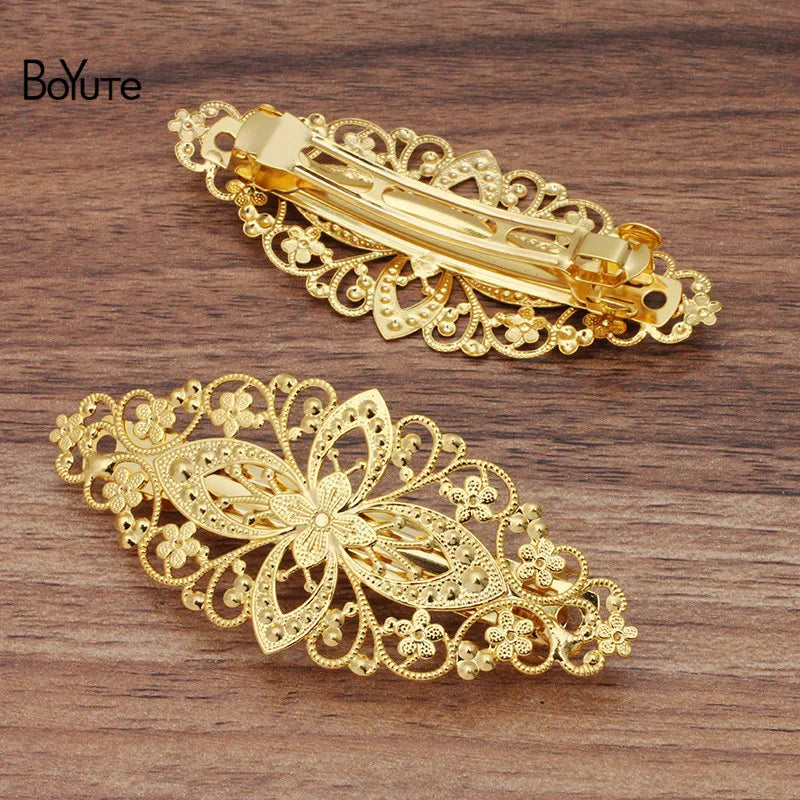 BoYuTe 35*80MM Filigree Flower Hairpin 5 Colors Women Hair Clips