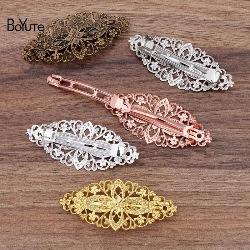 BoYuTe 35*80MM Filigree Flower Hairpin 5 Colors Women Hair Clips