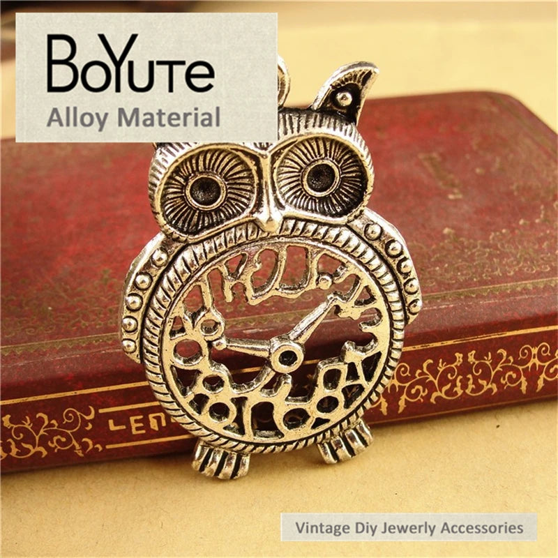 BoYuTe 48*32MM 2 Colors Metal Owl Charms Diy Clock Owl Pendant Charms