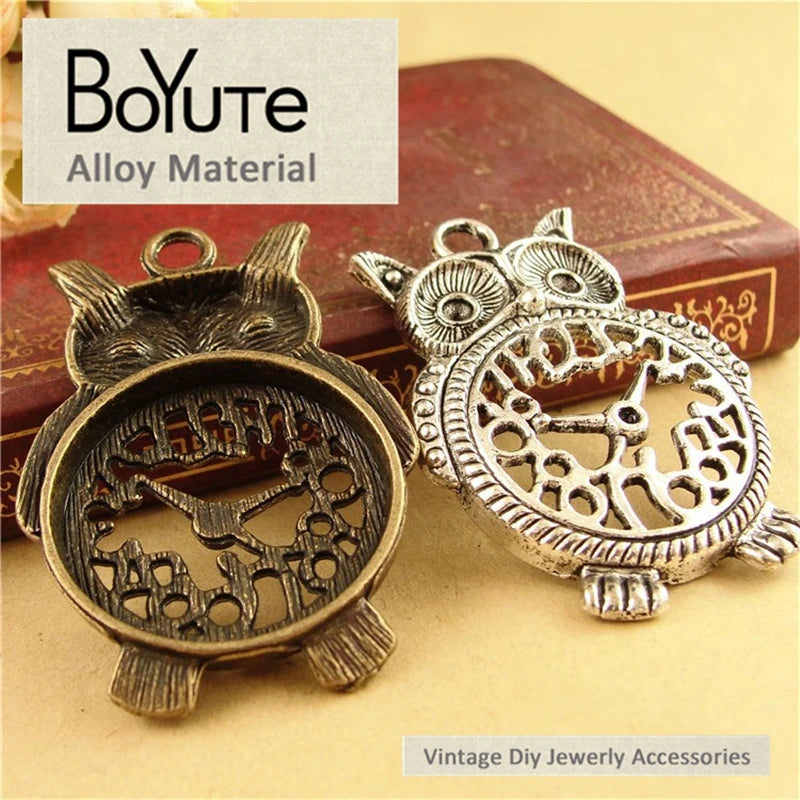 BoYuTe 48*32MM 2 Colors Metal Owl Charms Diy Clock Owl Pendant Charms