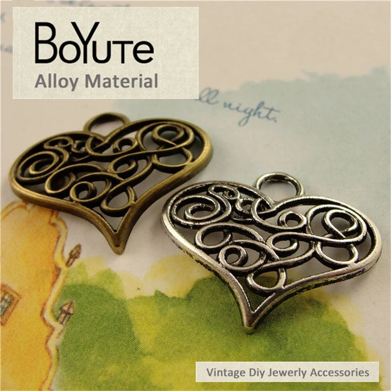 BoYuTe Vintage DIY Heart Hollow Pendant 21*26MM Zinc Alloy (100 Pieces/Lot)