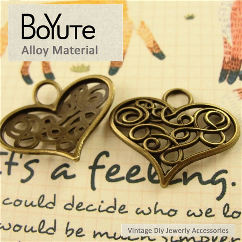 BoYuTe Vintage DIY Heart Hollow Pendant 21*26MM Zinc Alloy (100 Pieces/Lot)
