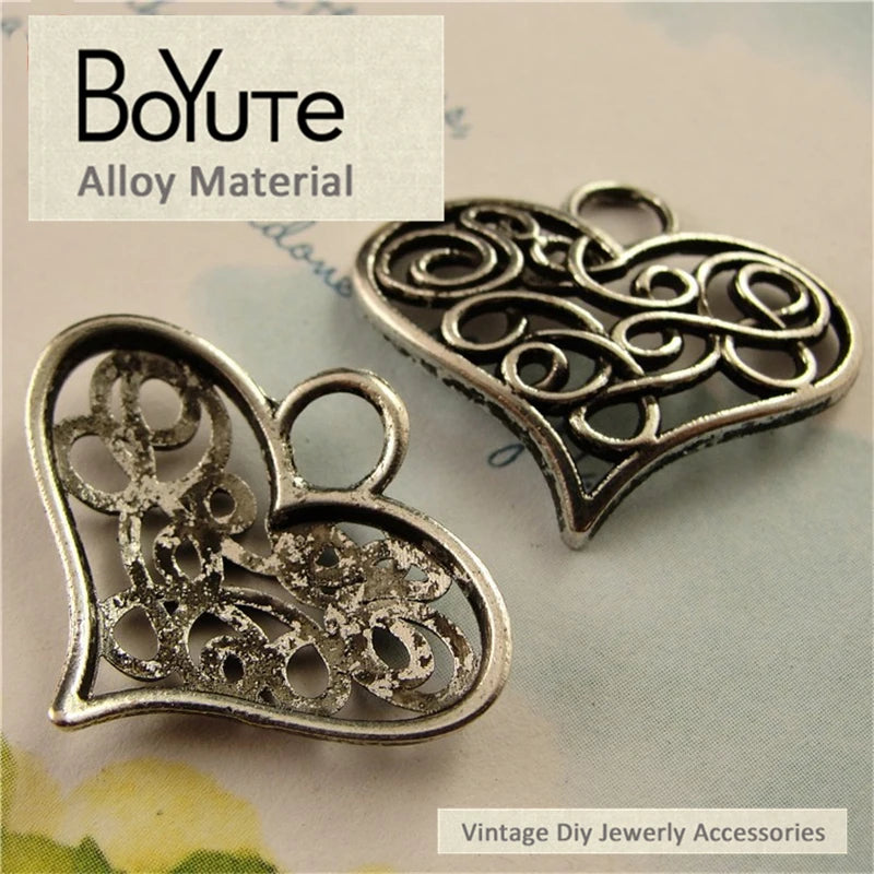 BoYuTe Vintage DIY Heart Hollow Pendant 21*26MM Zinc Alloy (100 Pieces/Lot)