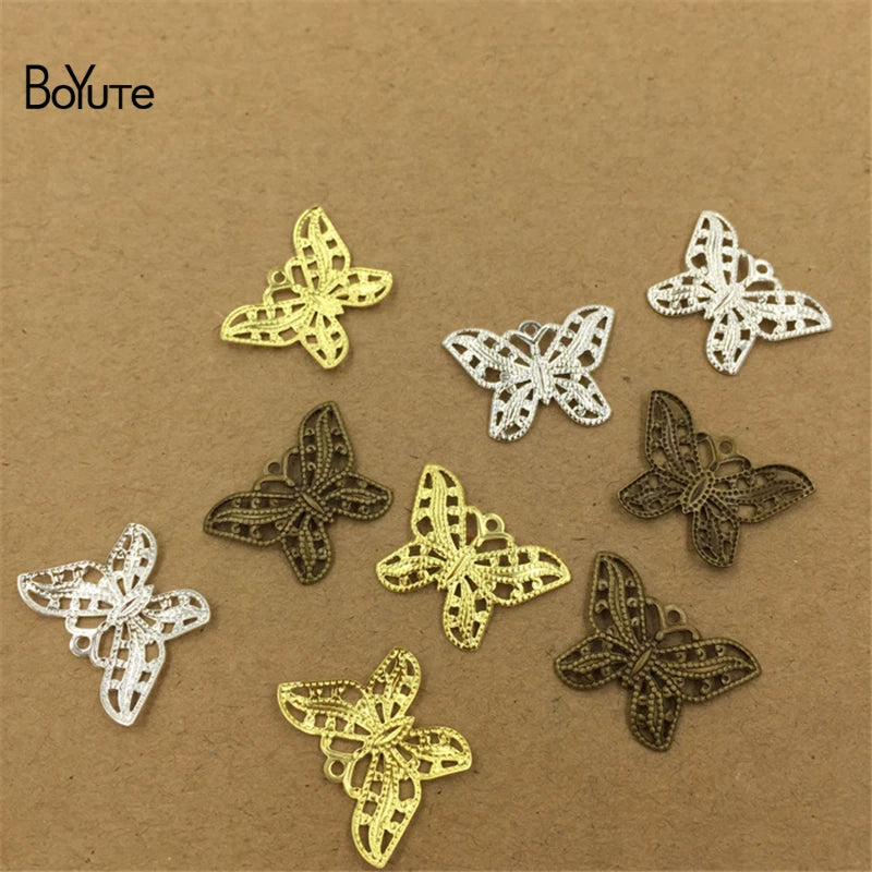 BoYuTe 100Pcs 22*16MM Filigree Butterfly Pendant Brass Material DIY
