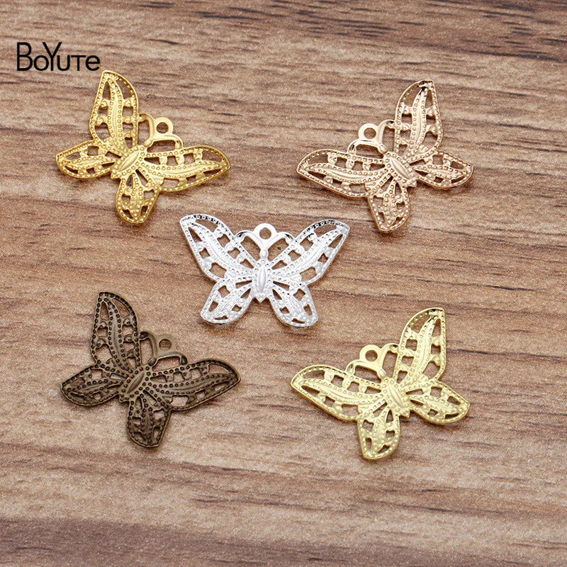 BoYuTe 100Pcs 22*16MM Filigree Butterfly Pendant Brass Material DIY