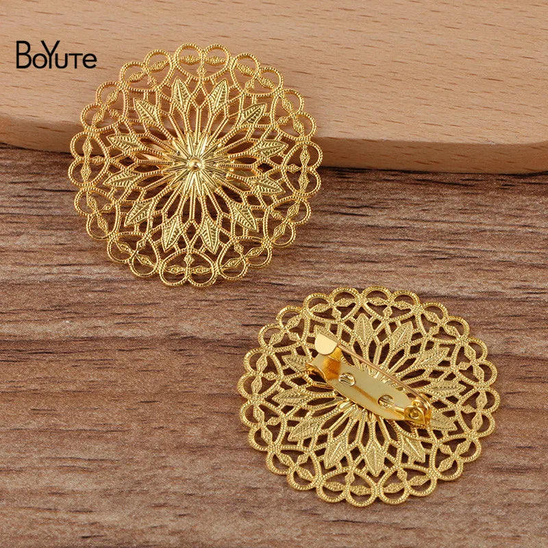 BoYuTe 38MM Metal Brass Filigree Flower Brooch Pins - DIY Jewelry Accessories