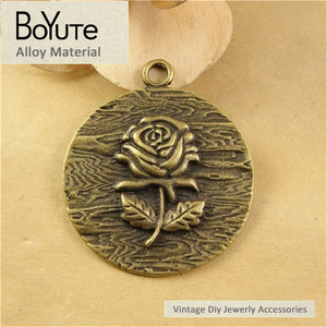 BoYuTe (20 Pcs) 38MM Antique Bronze Rose Round Pendant Charms DIY Jewelry