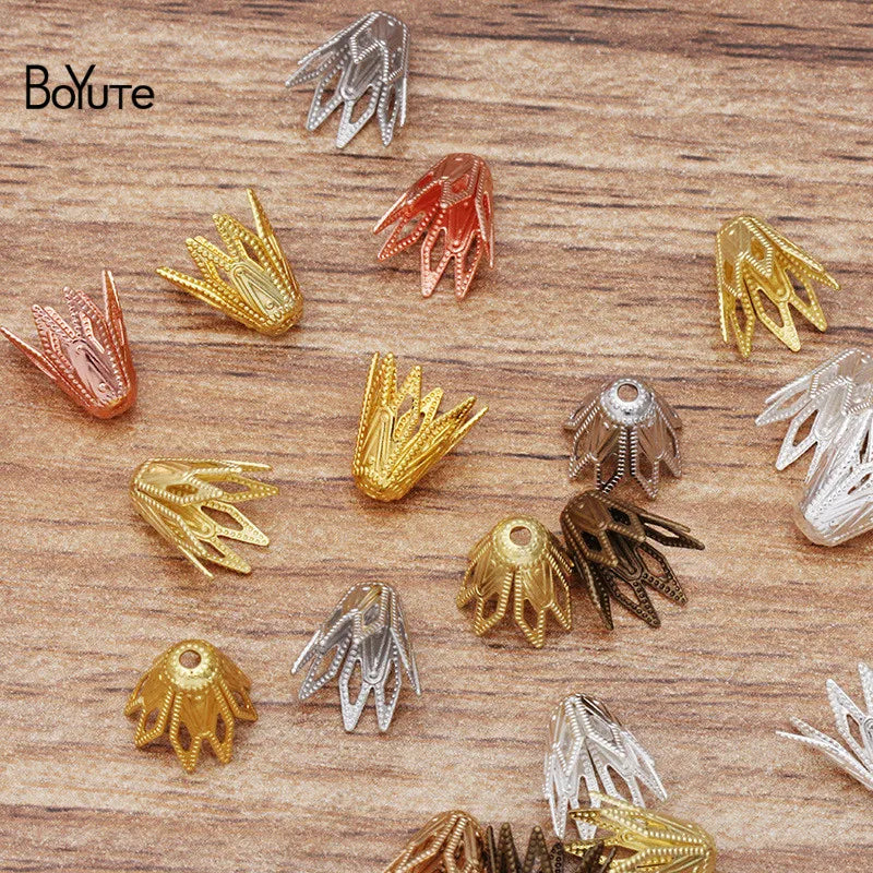 BoYuTe 200 Pcs 9*10MM Filigree Flower Charms Brass DIY Jewelry Vintage