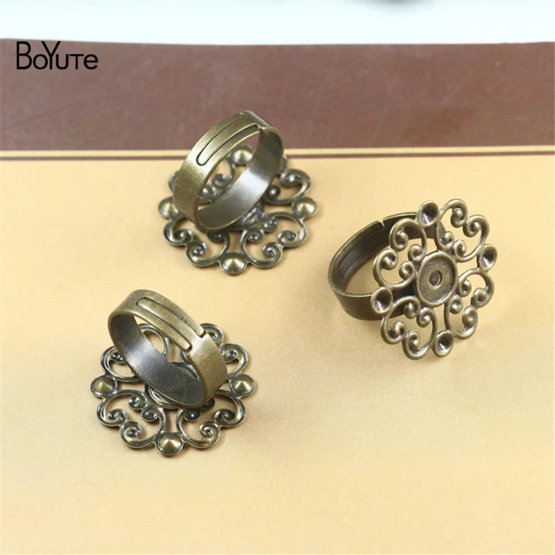BoYuTe 20Pcs 23MM Flower Filigree Ring Base Antique Bronze Plated