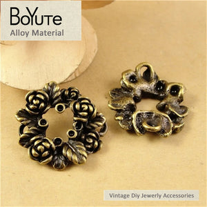 BoYuTe 26MM Vintage Rose Flower Circle Pendant Diy Jewelry Findings