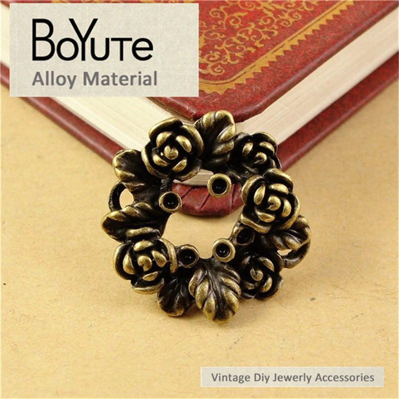 BoYuTe 26MM Vintage Rose Flower Circle Pendant Diy Jewelry Findings