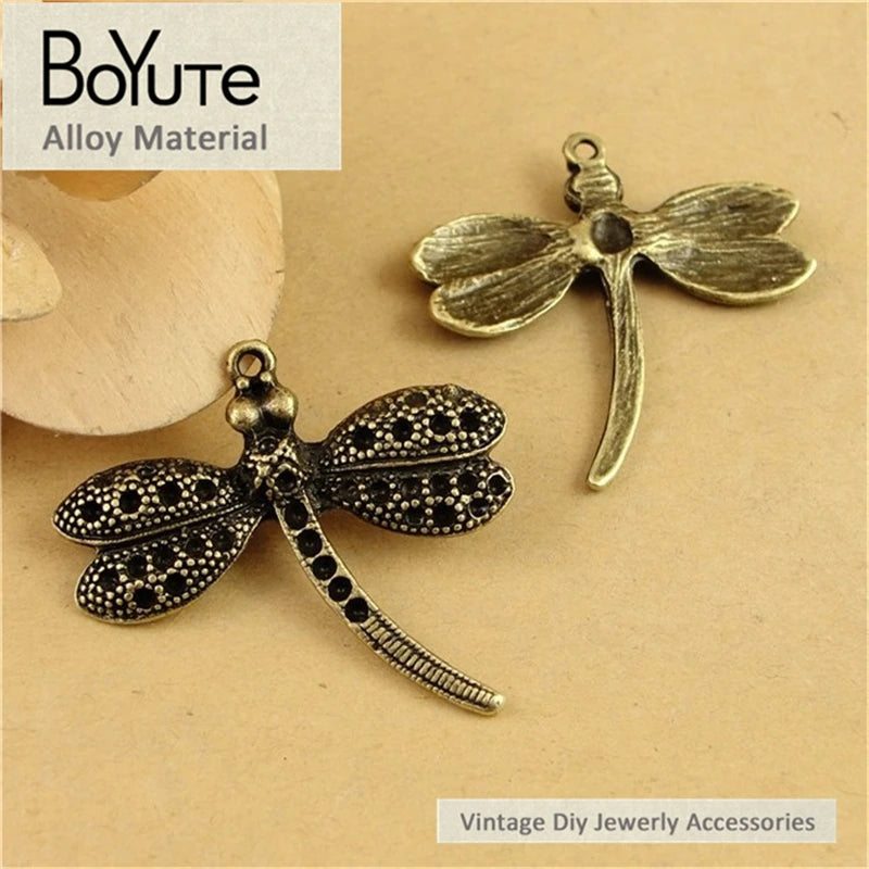BoYuTe Vintage Metal Butterfly Dragonfly Charms 37*35MM