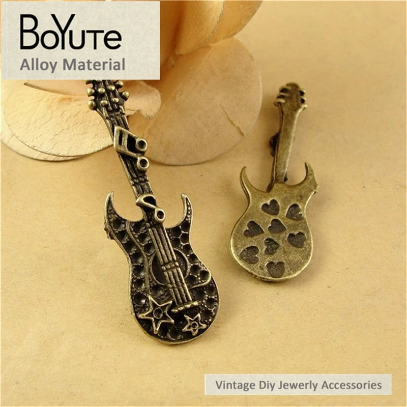Antique Bronze Guitar Pendant for Jewelry Making