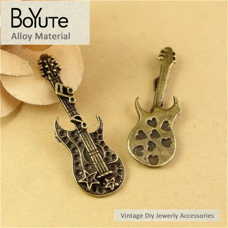 Antique Bronze Guitar Pendant for Jewelry Making