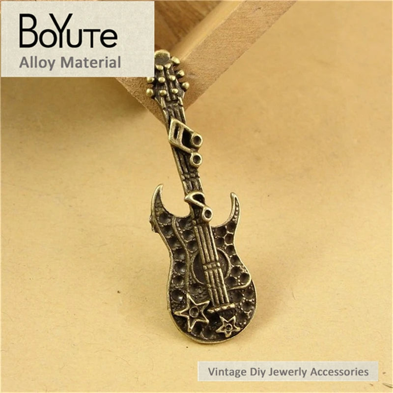 Antique Bronze Guitar Pendant for Jewelry Making